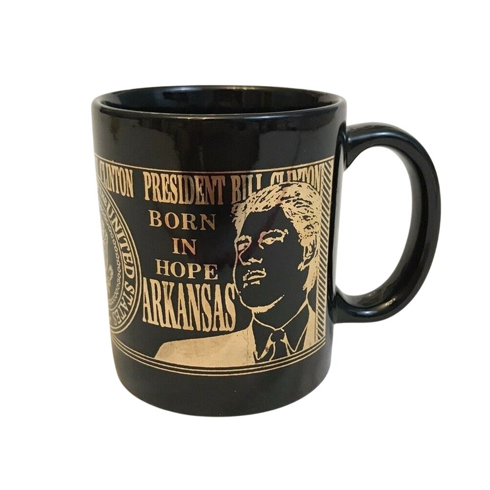 Bill Clinton Mug Vintage Black and Gold President Coffee Cup Hope Arkansas